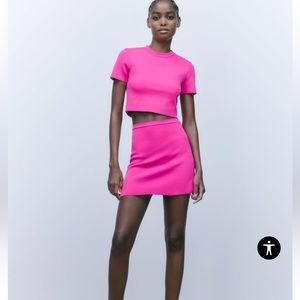 Zara, pink coordinate, two piece set, mini skirt set